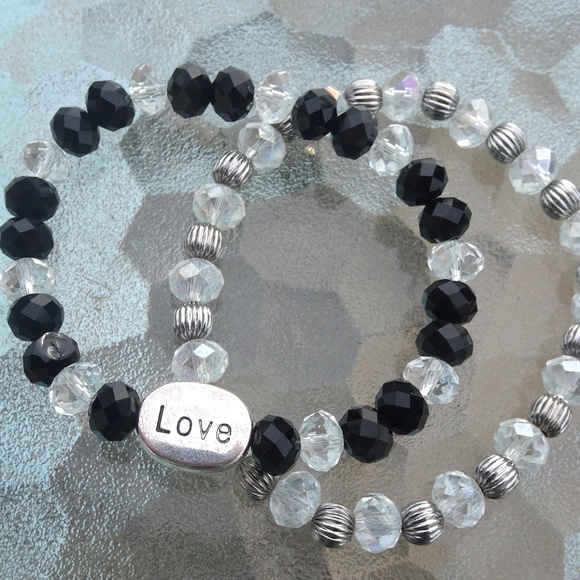 Set of 2 Clear & Black Beaded Love Bracelets - Picture 5 of 8